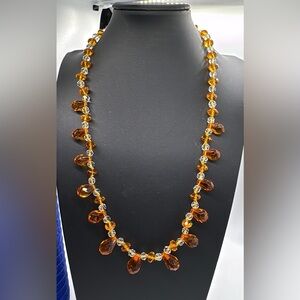 Antique Amber and clear glass bead necklace